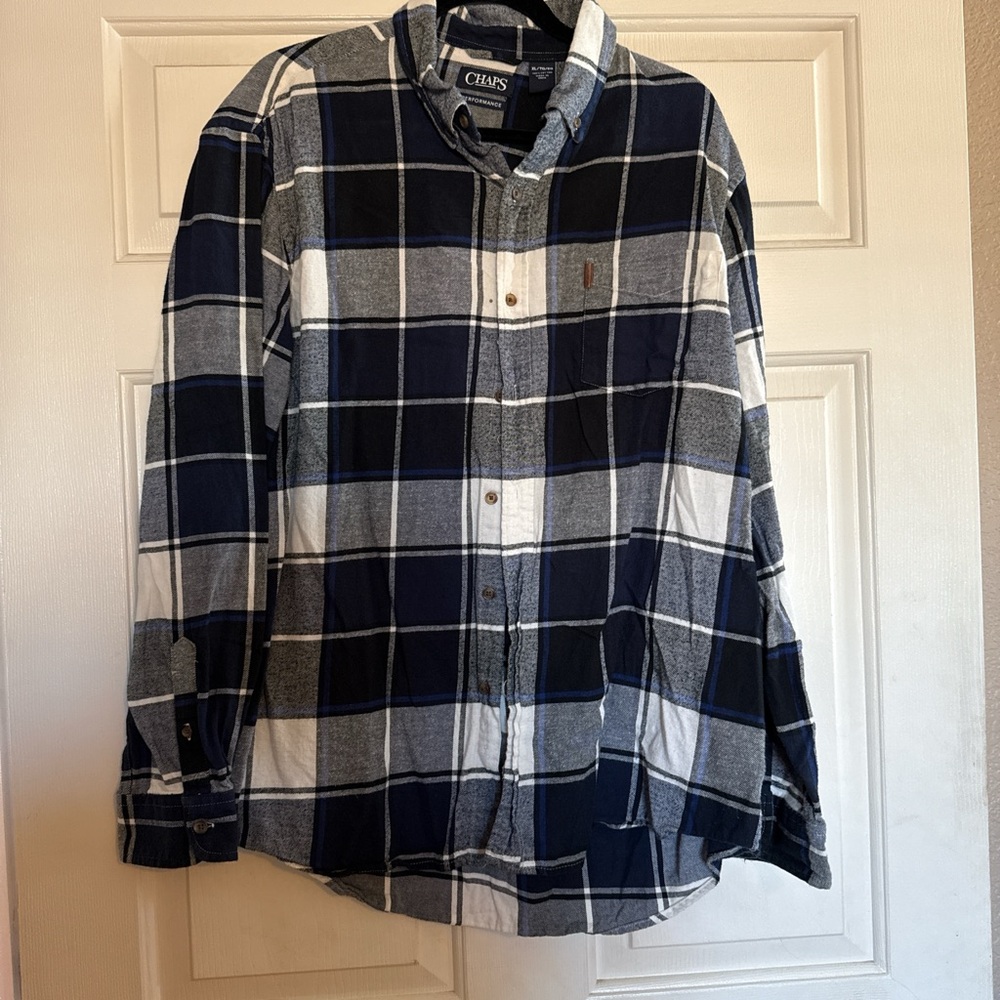 Chaps Men's Blue and White Checkered Shirt